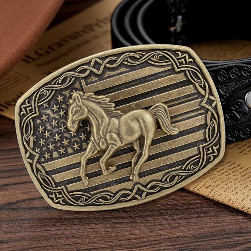 Image of HUABOLA CALYN Long Horn Bull Belt Buckles for Men Women American Flag Texas Star Belt Buckles