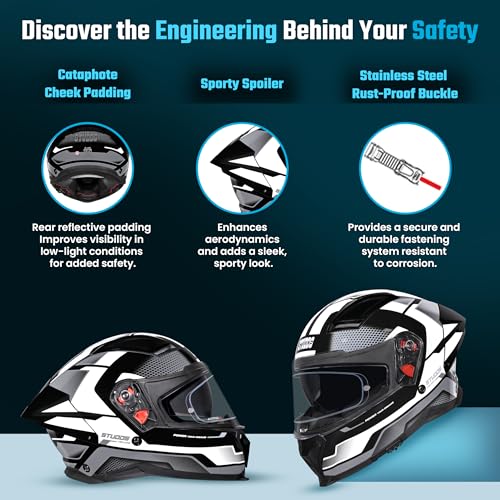 Image of STUDDS Helios Asphalt Full Face ISI and DOT Certified Helmet with Dual Visor Black & Grey - M