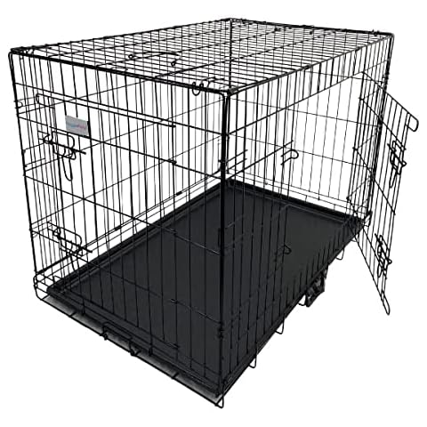 HugglePets Dog Cage with Plastic Tray (XX-Large, Black) Cover