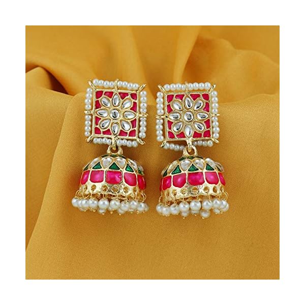 Sukkhi Ethnic Brass Pearl Gold Plated Kundan Meenakari Jhumki Earring for Women (SKR56862, Multicolour) - Image 5