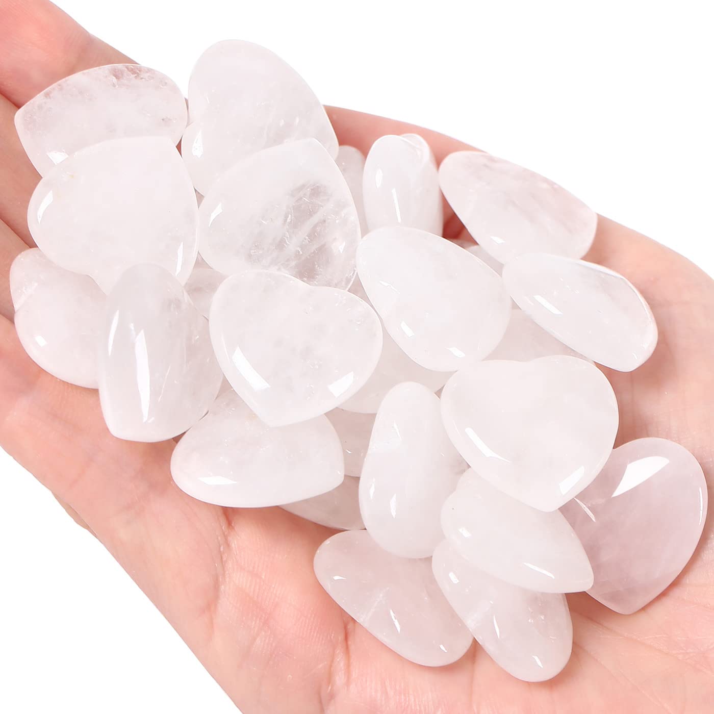 20 PCS Clear Crystal Heart Healing Crystals Cute Polished Crystal Mini Pocket Stones Natural Palm Love Gemstones Set Bulk Wholesale Reiki Energy