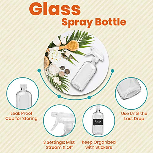 Clear Glass Spray Bottles For Cleaning Solutions (4 Pack) - 16 Ounce, Refillable & Reusable Sprayer for Essential Oil, Water, Kitchen, Hair. Durable Black Trigger Sprayer w/Mist and Stream Settings2