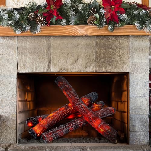 Tuanse 4 piezas de 16 pulgadas sin llama para chimenea, luz de leña falsa, decoración de campamento, chimenea sin llama, luz LED, leña de fuego falsa para el hogar, Navidad, invierno, decoración de
