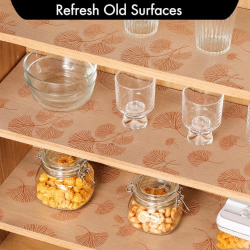 Image of ElastPro (45 cm X 5 m) Printed Shelf Liners for Kitchen Shelves, Drawer Mat, Shelf Liner, Fridge Mats, Kitchen Cabinet Drawer Mat Liner Sheets (Fan Leaf Copper)