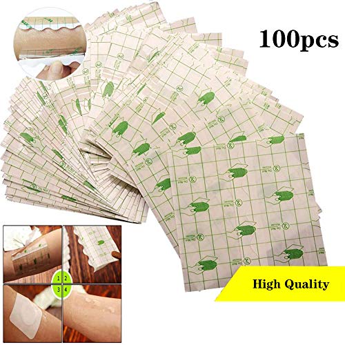 RZiioo 100pcs Waterproof Transparent Adhesive Tape Tattoo Aftercare Bandage, Adhesive Wound Dressing Fixer
