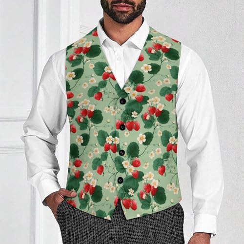 Strawberry And Flower Suit Vest for Men Slim Fit Sleeveless Jacket V Neck Business Waistcoat Button Up Dressy Top4
