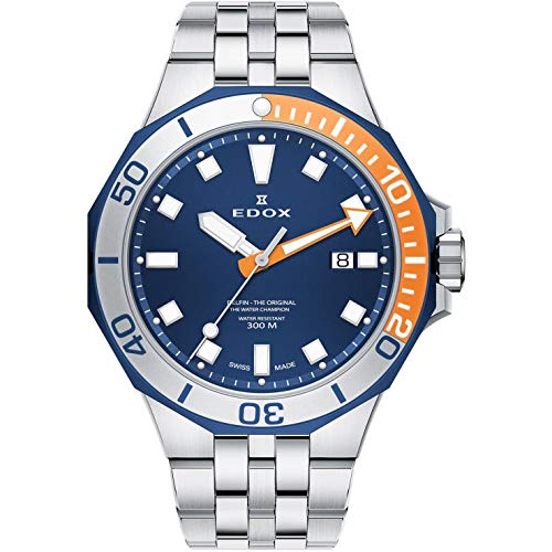 Edox Men's Delfin The Original 43mm Silver-Tone Metal Bracelet Steel Case Quartz Watch 53015 357BUOM BUIN