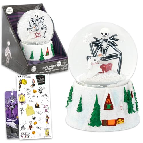 Disney The Nightmare Before Christmas Musical Snow Globe for The Set - Bundle of Jack Skellington Musical Water Globe, Stickers, More | Disney Home Decorations