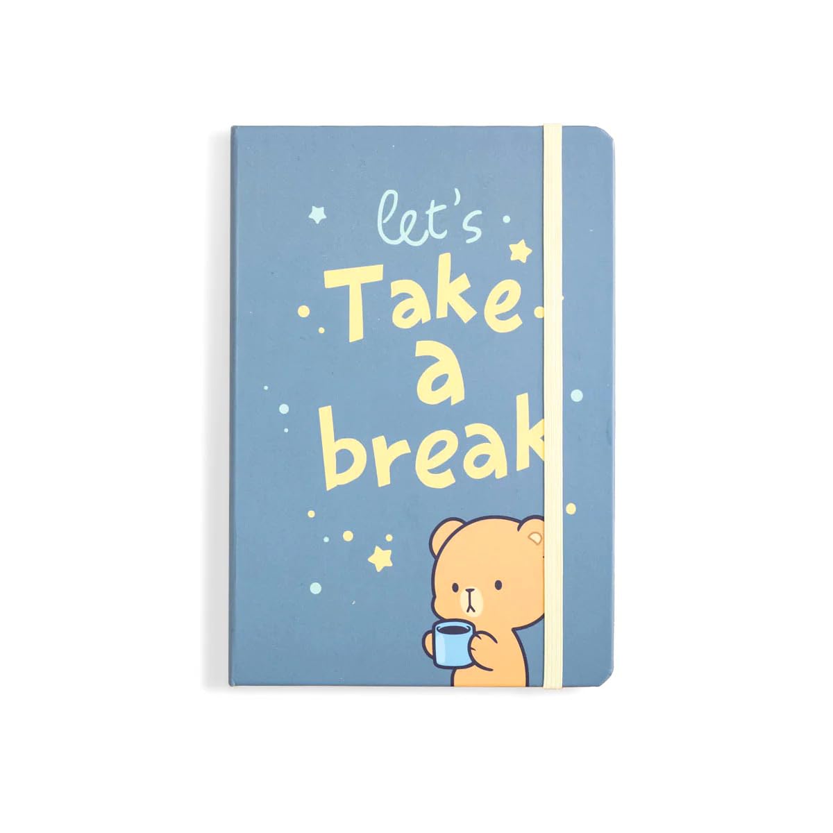 Milkmochabear Take a Break Notebook - Lined Hardcover Journal Notebook, 100 Pages, 5.75 inches x 8.25 inches, Ribbon Bookmark, Elastic Closure Band, For Daily Writing, School, Home and Office