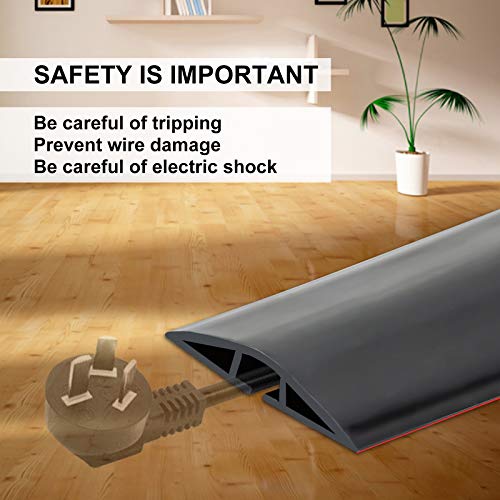 Image of 10Ft Floor Cord Cover Silicone Cable Protector Easy to Install Wire Organizer and Hider Ideal Extension Cord Cover for Home, Office, Garage (Black-10Ft)