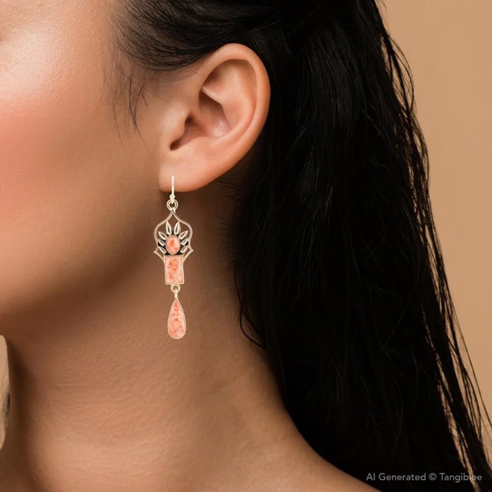 Barse Jewelry Albie Orange Sponge Coral and Golden Drop Earrings