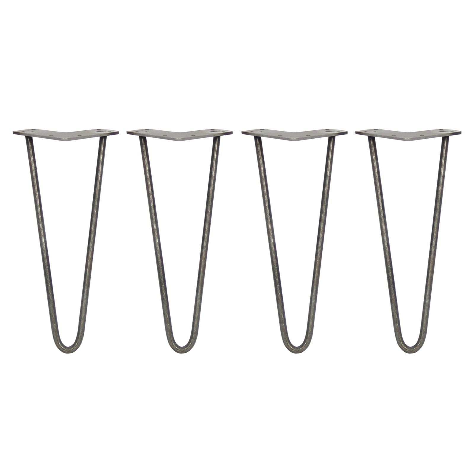 Monster Shop 4 x Hairpin Legs/Hair Pin Legs Set SkiSki Legs Furniture Desk Bench Chair Table 12" 2 Prong 10mm Raw Steel & Protector Feet
