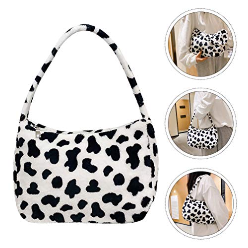 KESYOO Bolsa Feminina Bolsa de Pelúcia Padrão Vaca Bolsa de Ombro Macio Zíper Bolsa Novidade Bolsa C