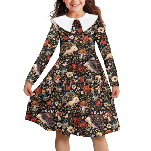 Long Sleeve Dresses for Girls Winter Fall Soft Peter Pan Collar A Line Cute Print Party Midi Dress
