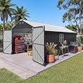 Devoko 12x20 FT Outdoor Storage Shed, Heavy Duty Metal Garden Shed with 3 Doors & Windows, All-Weather Large Tool Shed for Patio Lawn Backyard, Black