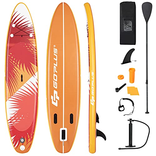 COSTWAY Stand Up Paddling Board, SUP Board aufblasbar, Paddelboard mit Sicherheitsleine, Paddel, Pumpe, Center Finne, Rucksack und Reparaturset (Orange, 320x76x15cm)