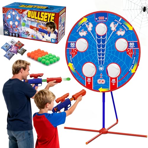 Spider Shooting Games Toys for 4 5 6 7 8 9 10+ Year Old Boys, Kids Outdoor Indoor Game with Moving Target & 2 Air Blasters & 24 Ball, Bean Bag Toss for Carnival Games, Gifts for Birthday Xmas Boy Kids