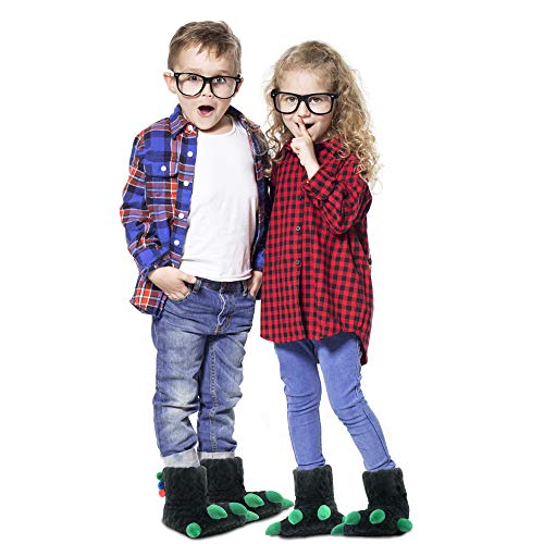 Dream Bridge Jungen Dinosaurier Klaue Hausschuhe mit weichem Plüsch und rutschfesten Greiferpunkten - Warme, flauschige Geschenke, Grau, 33.5/35 EU
