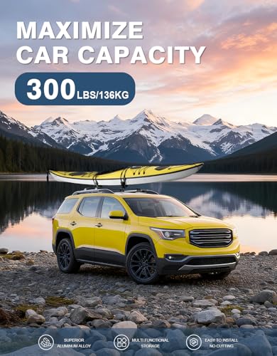 Image of Roof Rack Cross Bars 300lbs Compatible with GMC Acadia 2017 2018 2019 2020 2021 2022 2023(with Raised Rails), All-Metal Aluminum Heavy Duty Crossbar Luggage Racks Roof Rails Rooftop
