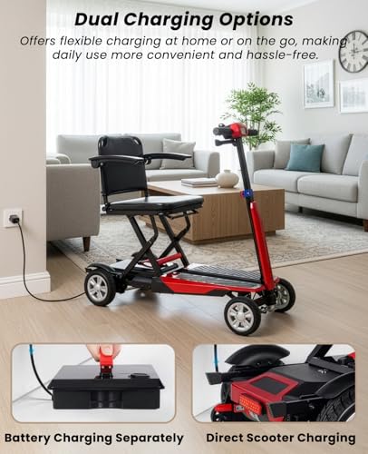 Image of Lightweight Mobility Scooters for Seniors & Adults, Removable Lithium Battery, Airport Approved, Foldable 4 Wheel Electric Mobility Scooter, No Assembly Needed, Heavy Duty 260lbs Capacity