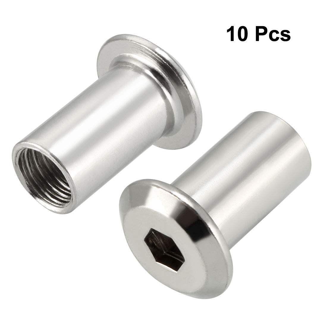 Sourcing Map Lot de 10 écrous à tête hexagonale M10 x 21 mm Plaqué nickel