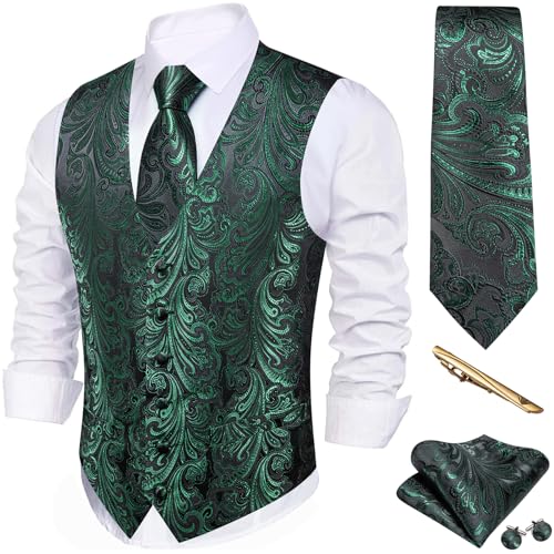 Image of Barry.Wang Mens Suit Vest Paisley /Flower Silk Jacquard Waistcoat Ties Set Formal /Leisure 5PCS