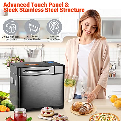 KBS-17-in-1-Bread-Maker-Dual-Heaters-710W-Bread-Machine-Stainless-Steel-with-Gluten-Free-Dough-MakerJamYogurt-PROG-Auto-Nut-DispenserCeramic-Pan-Touch-Panel-3-Loaf-Sizes-3-Crust-ColorsRecipes