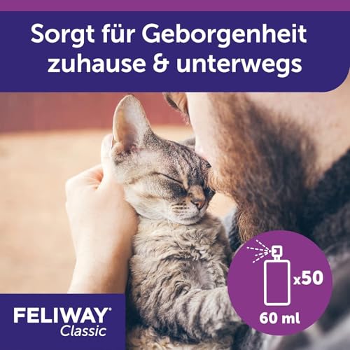 FELIWAY Classic Transport Spray für Katzen | Stressfreie Reise & Transport | sorgt für Entspannung bei punktueller Anwendung gegen Kratz- & Harnmarkieren | 60 ml