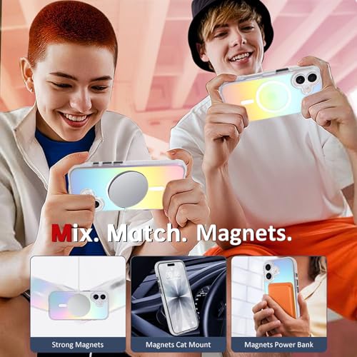 Image of AIGOMARA Magnetic Case for iPhone 17 [Compatible with Magsafe] [Fluorescent Holographic Iridescent] Slim Shockproof Matte Back Protective Phone Cover for Women Girls 6.3 Inch