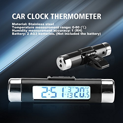Car Digital Clock, White Backlight LCD Display with Temperature Time Date for Truck SUV Sedan, Vent Clip-On Clock for Vehicles