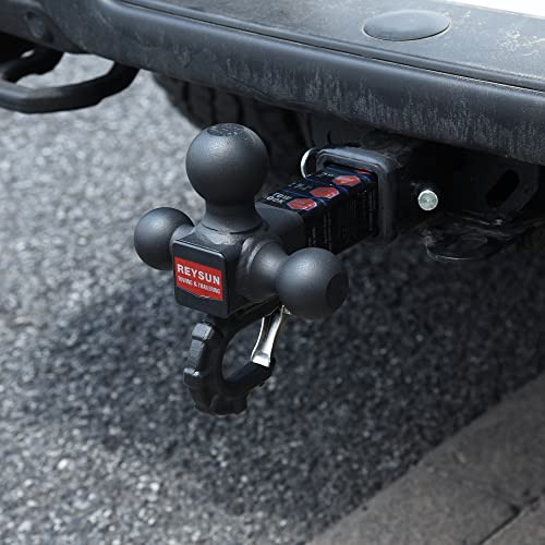 Image of Patented Forged Trailer Hitch Tri-Ball Hitch with Hook: 3 Sizes in 1 Tow Ball Hitch, Fits 2-inch Hitch Receiver, Secure Locking Mechanism, Matt Black