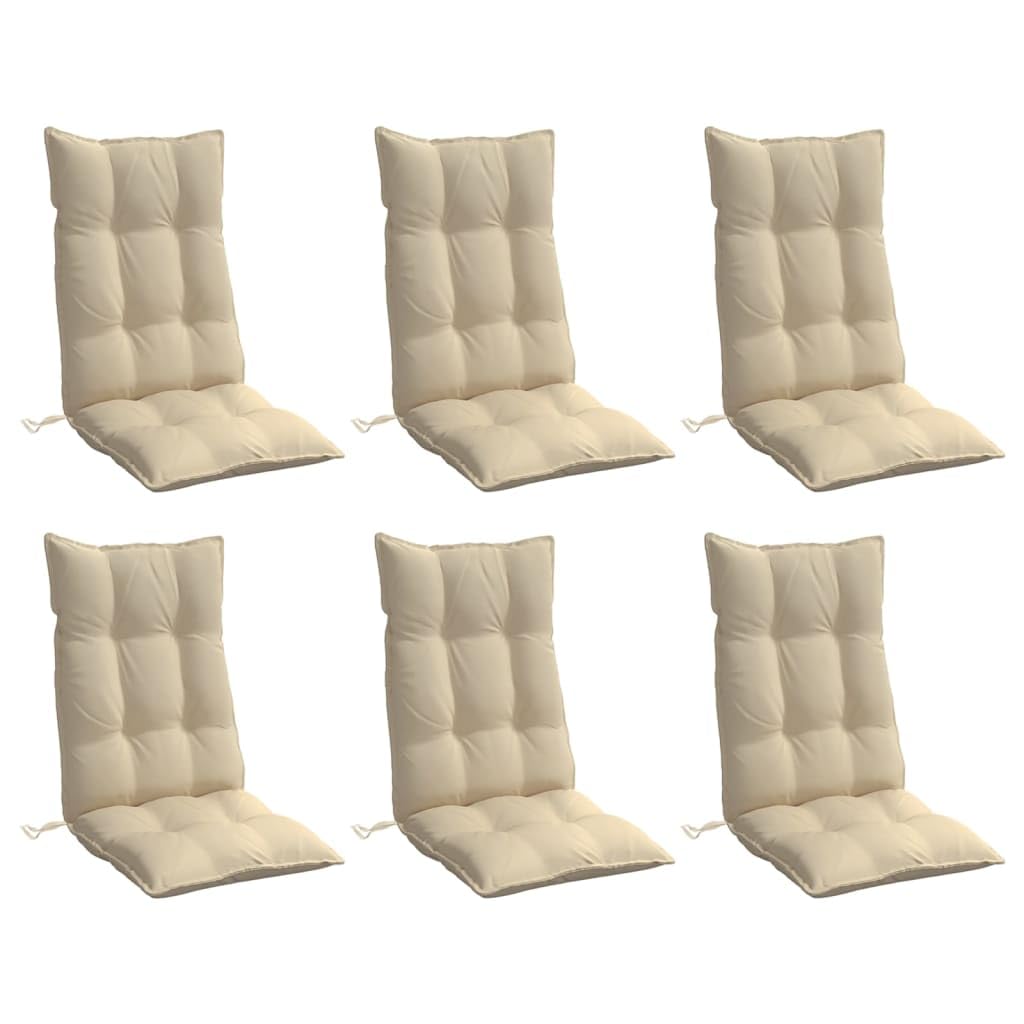 vidaXL Hochlehner Auflagen 6 STK., Hochlehner Auflage mit PP-Hohlfasern, Stuhlauflage mit Gummibänder Bindebänder, Sitzkissen, Beige Oxford-Gewebe