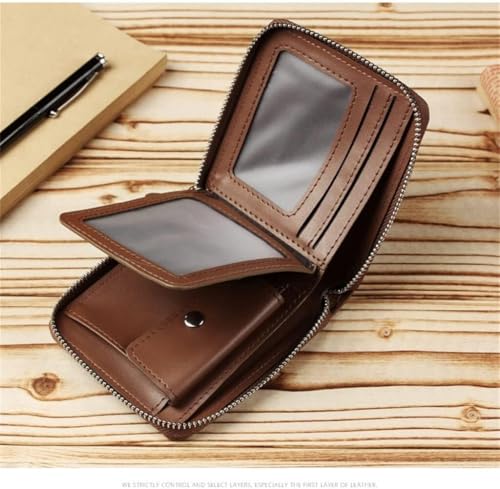 Men's Wallet Money Clip Short Style Zipper Driver's License Card Bag Cowhide Pickup Bag, Large Storage, Portable and Wear-Resistant2