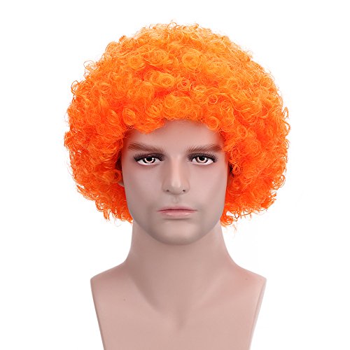 Image of FREE BEAUTY Fluffy Afro Synthetic Clown Wig for Men Women Cosplay Anime Party Christmas Halloween Fancy Funny Wigs (Orange)