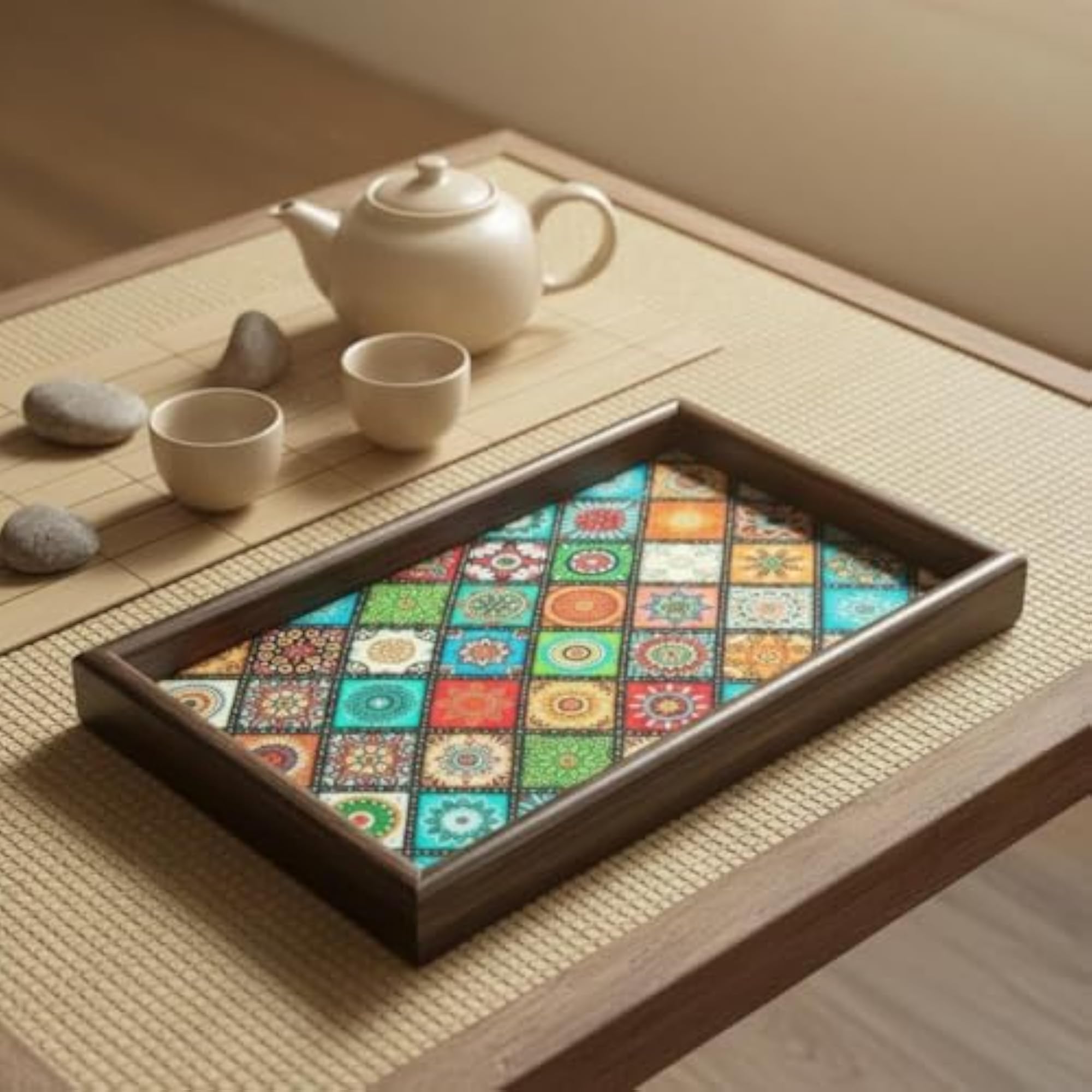 Rectangular Wooden Decorative Tray, Multi-Purpose Organizer