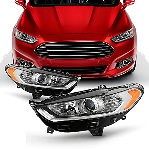 AKKON - Projector Chrome Headlights Pair Fits 2013-2016 Ford Fusion 4Door Sedan [Halogen Models] Driver Left + Passenger Right