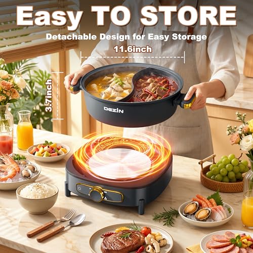 Image of Dezin 6L Hot Pot Electric with Divider, Shabu Shabu Pot with Power Control