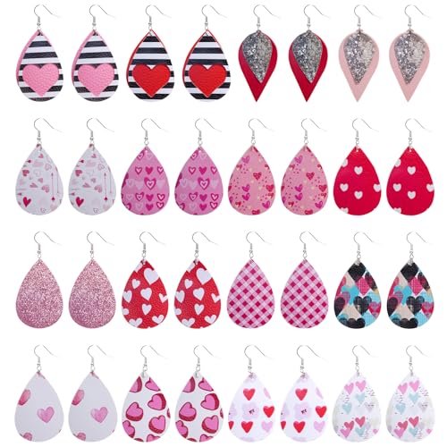 Nydotd Valentine Leather Heart Drop Earrings Set