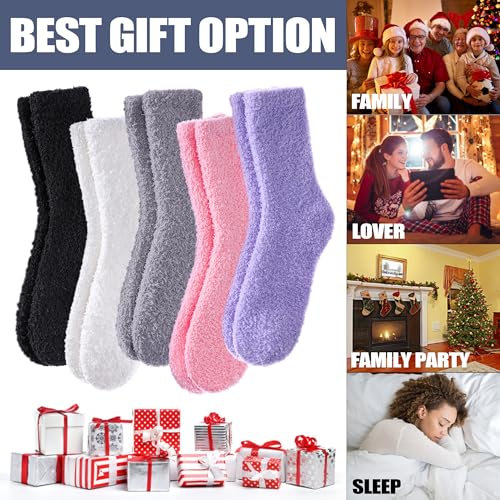 Image of CHOWISH Womens Fuzzy Slipper Socks Super Soft Microfiber Fluffy Cozy Winter Warm Fuzzy Crew Socks