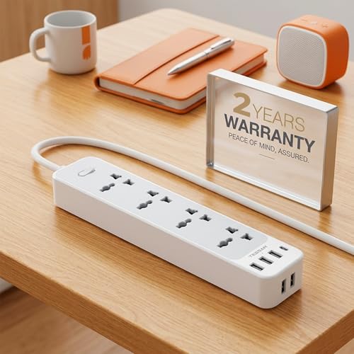 Image of TESSAN 4-Socket Extension Board with Surge Protector, Universal Power Strip with 6 USB Charging Ports, 6.5Ft (2-Meter) Heavy Duty Cable, Overload Protection, 220V, Grey, 2 Years Manufacturer Warranty