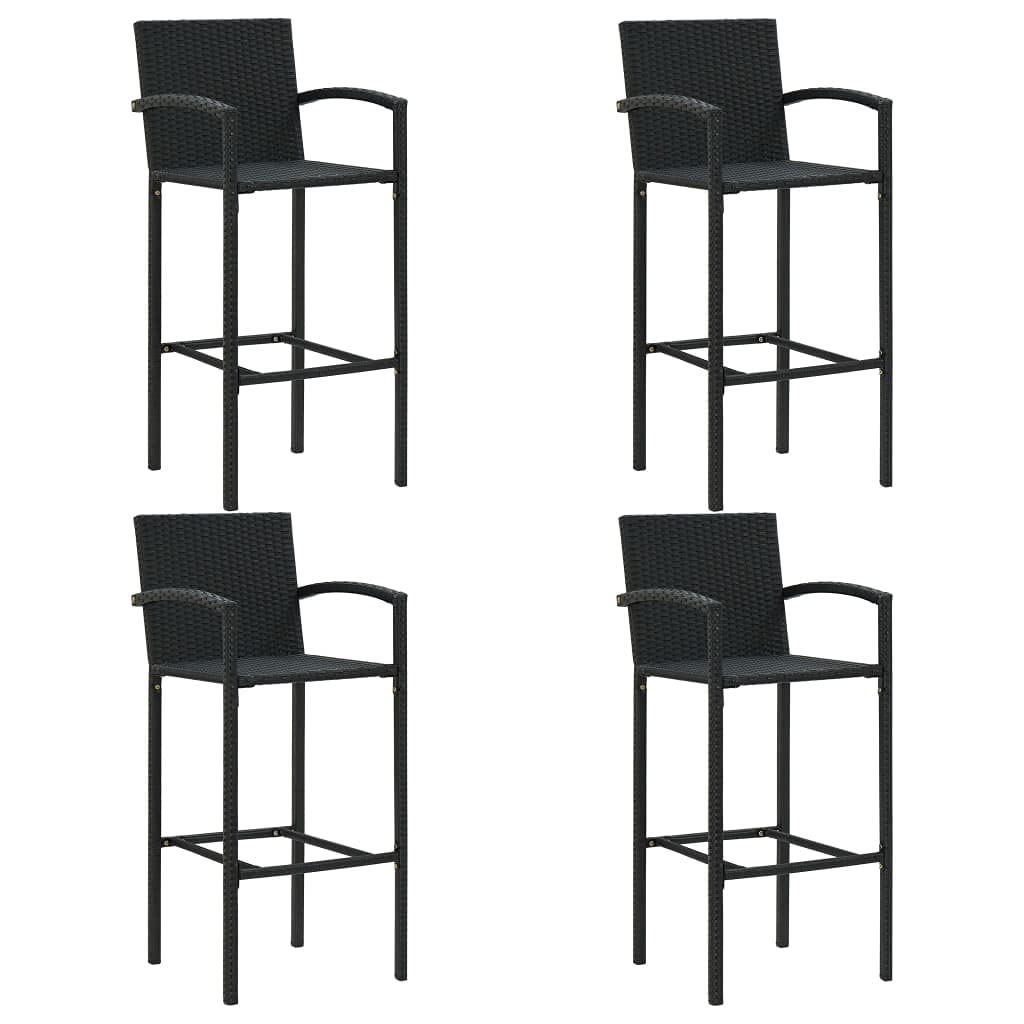 5-częściowy zestaw barów ogrodowych, polirattan, czarny, z podłokietnikami, meble do jadalni na taras, 60,5 x 60,5 x 110,5 cm, 4 krzesła, wytrzymały