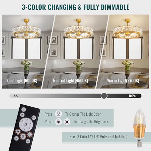 Image of Siljoy Gold Fandelier Ceiling Fan with Light, 31.5'' Modern Crystal Chandelier Ceiling Fans with Lights Remote Control, Large Mid Century Dimmable Fandelier 6 Speeds for Living Room Bedroom Nursery