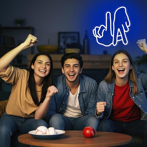 Image of LA Baseball Neon Sign for Garage, Dimmable Blue Gesture LED Wall Decor | Baseball LED Neon Light for Man Cave, Bar, Dorm, Game Room Decor, Sports Party, Gifts for Baseball Fans, USB Powered