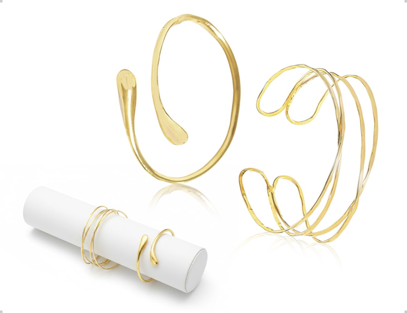 OHYANYAO 2 Piezas Brazalete para Brazo Dorado,Brazalete Ajustable Minimalista para la Parte Superior del Brazo,Espiral para la Muñeca,para Bodas,Fiestas,Reuniones,Eventos