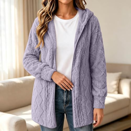 Jackets for Women Casual Fuzzy Fleece Sherpa Jackets Warm Cozy Cardigan Sweater Purple L - image 3