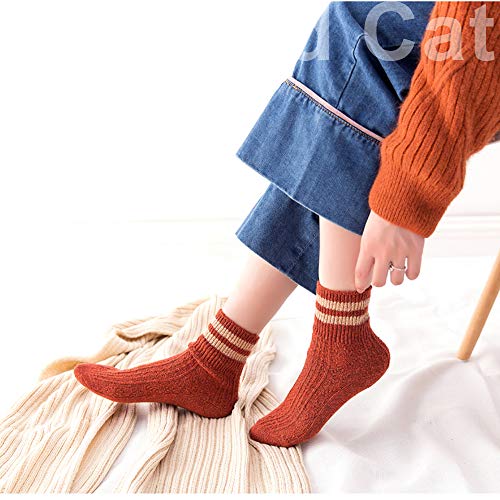 Image of IIG 5 Pairs Women's Vintage Style Thick Wool Warm Winter Crew Socks