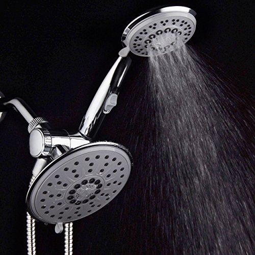 30-Setting 6 Inch Rain Shower Head With Handheld Shower Combo Featuring Patented On/Off Pause Switch By Hydroluxe - Use Each Showerhead Separately Or Both Together! Premium Chrome Finish #TOP7
