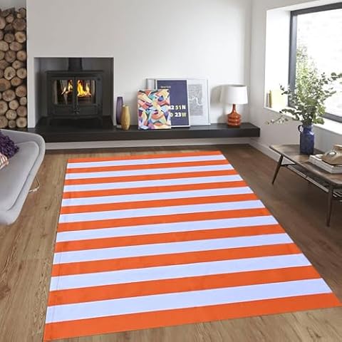CAINANEL Fall Outdoor Rug Orange and White Striepd Rug Front Door Mat Halloween Thanksgiving Fall Autumn Home Decor, Layerd Welcome Doormat for Front Porch Decor, Front Door, Farmhouse Decor Cover
