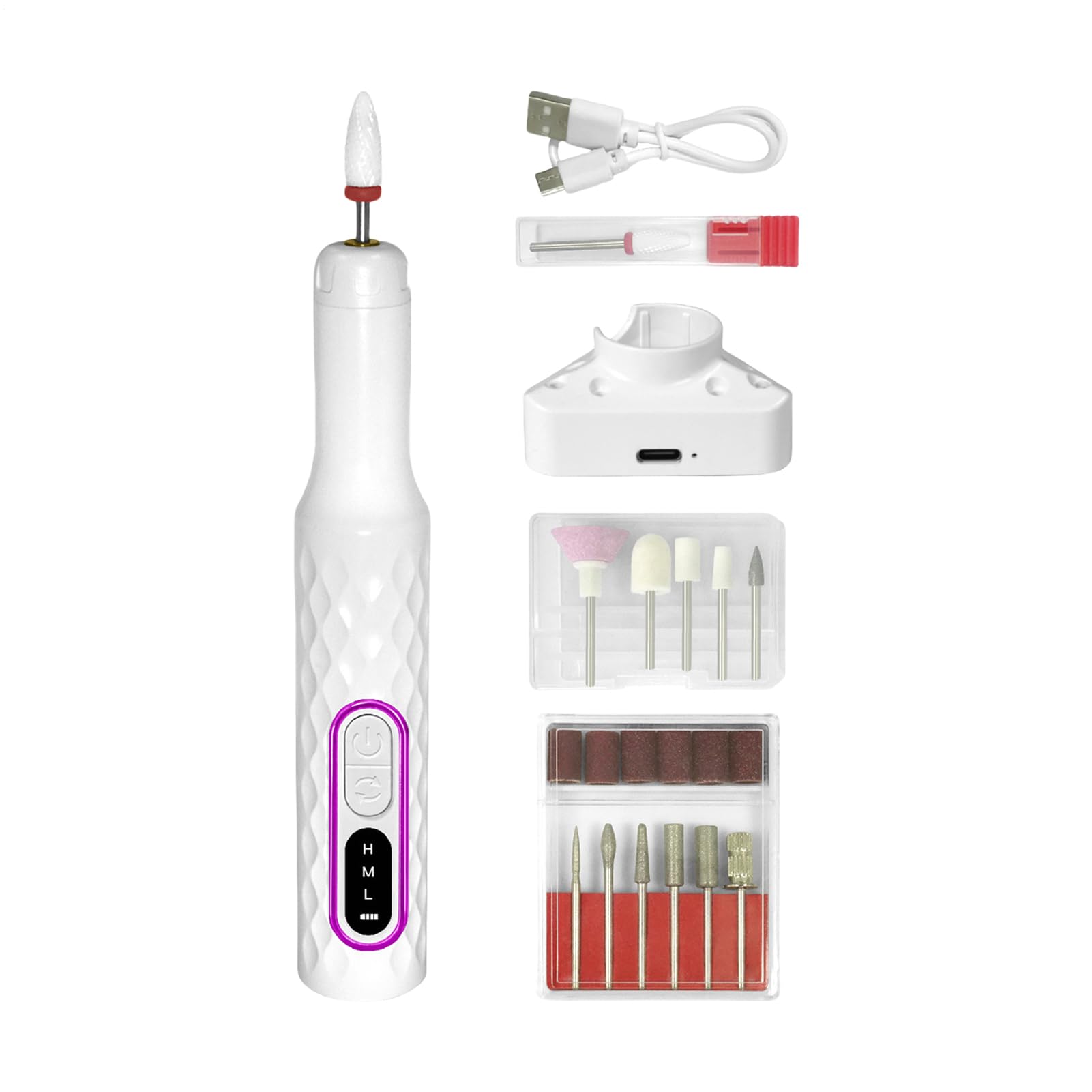 Kit de taladro de uñas – Kit de manicura para acrílico, gel y polvo dip con taladro de uñas – 3 velocidades ajustables, 15000 vueltas por minuto para manicura, pulido, pulido y conformado, para