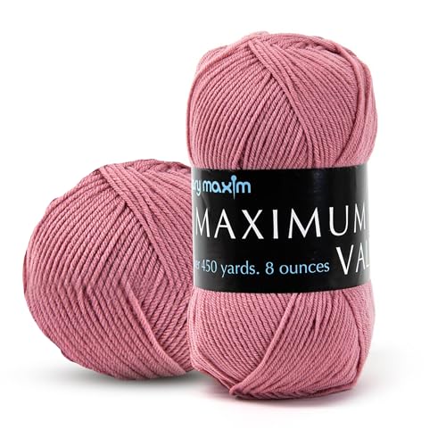 Image of Mary Maxim Maximum Value Acrylic Yarn for Crocheting and Knitting, Soft Worsted Weight Pink Yarn 4, Ideal for Blankets, Sweaters, Hats, and Scarves, 8 oz Skein (474 Yds), Medium Rose - 1 Skein